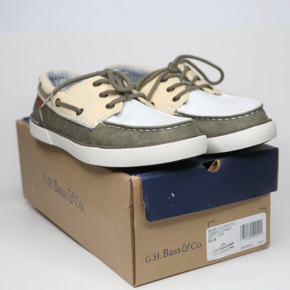 G.H. Bass & Co Canvas Deck Boat Shoes Moc Toe Loafers Preppy Yellow Green White - Picture 4 of 14